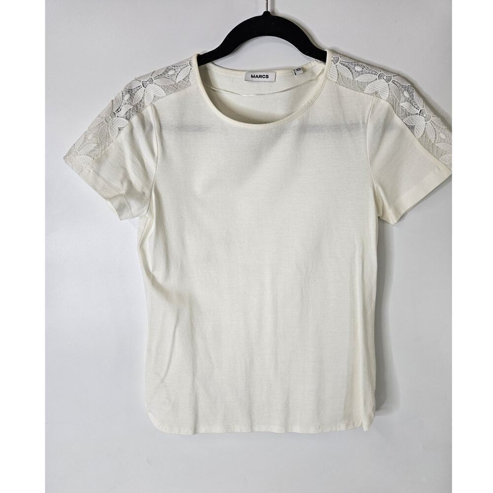 MARCS White Lace Shoulders Short Sleeve Tee Blouse Women’s XS